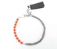 REPLAY Men Key Ring OS Grey Iron Chain Red Natural Stone Logo