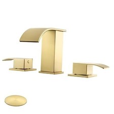 8 Inch Waterfall Bathroom Faucets 3 Hole - Brushed Widespread Gold With Drain