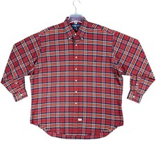 Vtg 90s Ralph Lauren The Big Shirt Mens L Plaid Red Blue Pony Cotton Long Sleeve