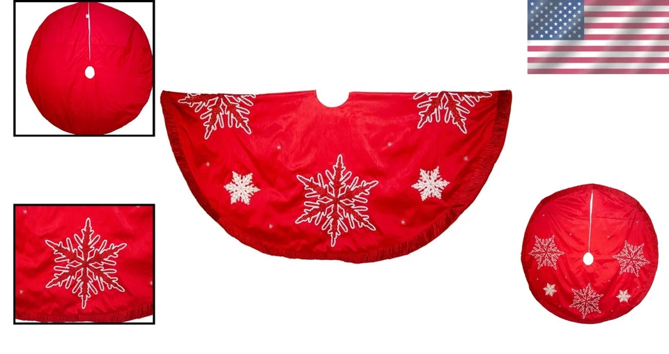 Falda festiva de árbol de copo de nieve rojo de Kurt Adler Foto 2 de 4