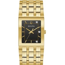 Bulova Marc Anthony Quadra Men's Black Dial Gold Tone Quartz Watch 97D132