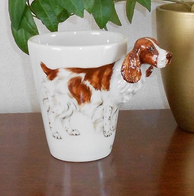 SPRINGER SPANIEL rot & weiß 3D HUND Kunst auf Becher - Keramik von Blue Witch