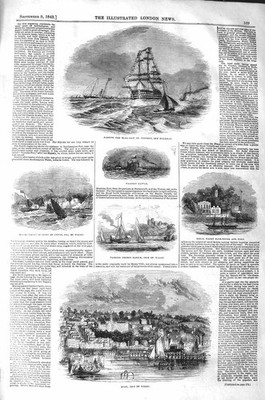 Alter antiker Druck 1843 Schiff Vincent Spithead Ryde Isle Wight Castle Regis 19.