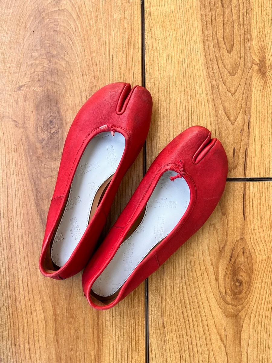 Maison Margiela Tabi red レッド 35 Martin Margiela Tabi Red Leather Flat Shoes Sz 35 Rare Vintage