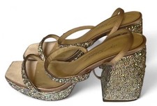 Betsey Johnson Denni Rhinestone Platform Sandals Block Heel sz 6.5 Wedding prom