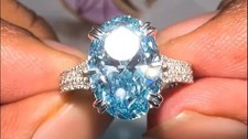4.50Ct Oval Cut Natural Aquamarine & Diamond solid 950 Platinum Engagement Ring