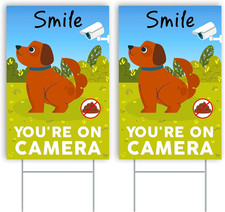 2 PC Smile You'Re on Camera Signs, 8X12 DS Coroplast No Dog Poop Signs for Yard,