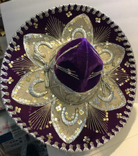 VINTAGE MEXICO PIGALLE PURPLE SILVER GOLD VELVET SOMBRERO MARIACHI HAT 7X ADULT