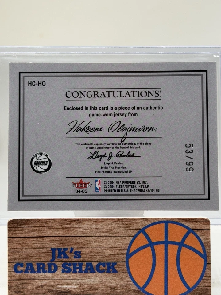 2004-05 Fleer Throwbacks Hakeem Olajuwon Hardwood Classics Jerseys /99 #HC-HO - Image 2 of 3