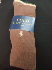POLO RALPH LAUREN MEN BEIGE BROWN OLIVE LOGO TEXTURED DRESS SOCKS 3 PAIRS 24NWT