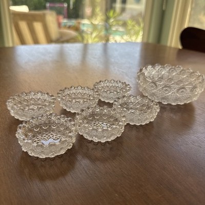VTG Westmoreland Glass 6 Lacy Daisy Open Salt Dip Cellars + Master Bowl Set
