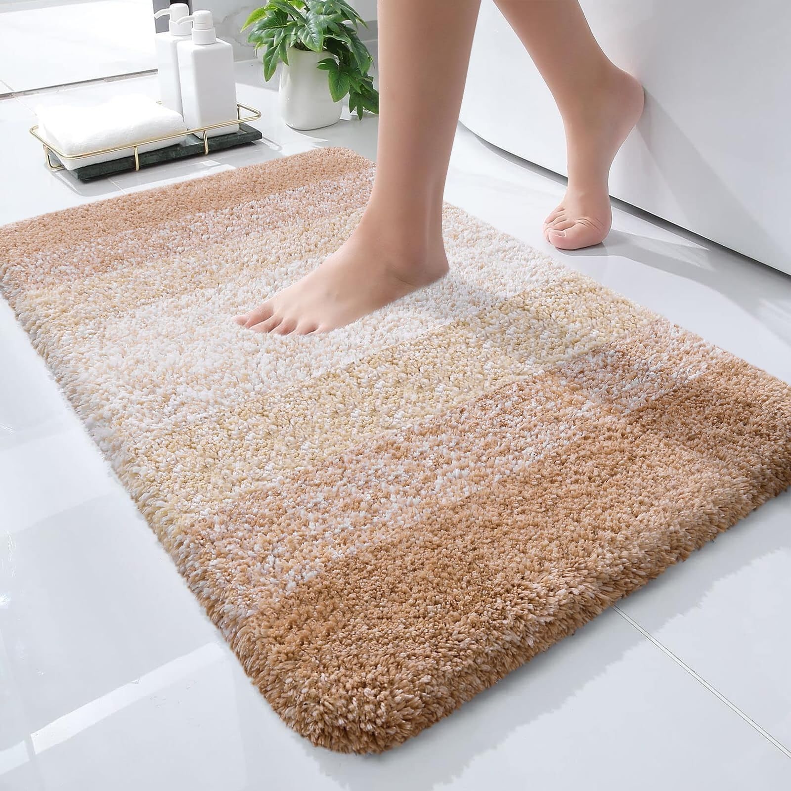 Soft Absorbent Microfiber Bathroom Rug 24x16 with Non-Slip Rubber Backing