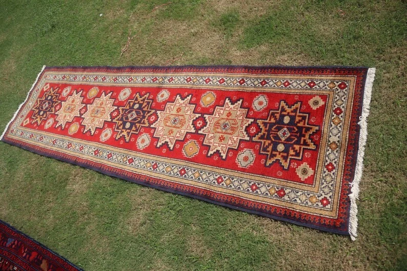 75 X 255 cm COLLECTORS' ITEM Antique Star Kazak Natural Vegetable Dye Runner - Image 3 of 4