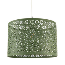 Olive Green Moroccan Metal Pendant Light Shade with Floral Decoration by Happ...