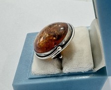 Vintage Baltic Amber Sterling Silver Ring Large Dome Cabochon Sz 7.25 - 11.3g
