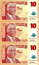 Nigeria 3x 10 naira 2022 P-39m UNC consecutive