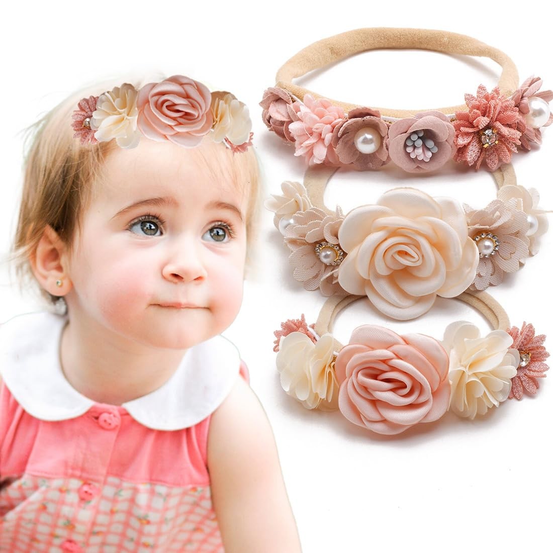 Bandeaux cheveux bébé fille à fleurs pour photos de naissance et fêtes