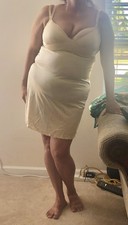 Vintage Shadow Line Ivory Full Slip Nightie With Lace 36/26  USA Preowned