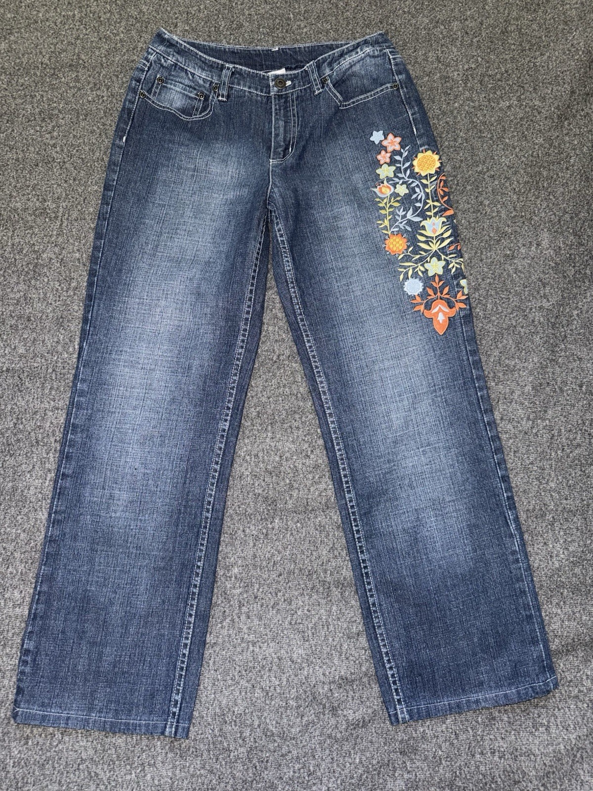 Talbots Jeans Womens Size 4 Blue Embroidered Floral Straight Stretch