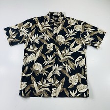 Pierre Cardin Hawaiian Shirt Black Beige Floral All Over Men  s Size Medium