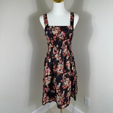 Gap Floral Sundress Women 6 Black Smocked Square Neck Cottagecore Boho Feminine