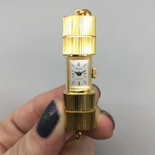 Caran Pendant Necklace Watch Hidden Dial Women 14mm Yellow Gold Tone Manual Wind