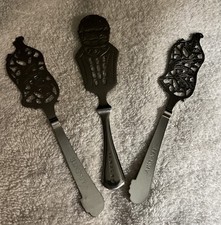3 Vintage Absente Spoon w/ Piercings Embossed Stainless Steel Barware