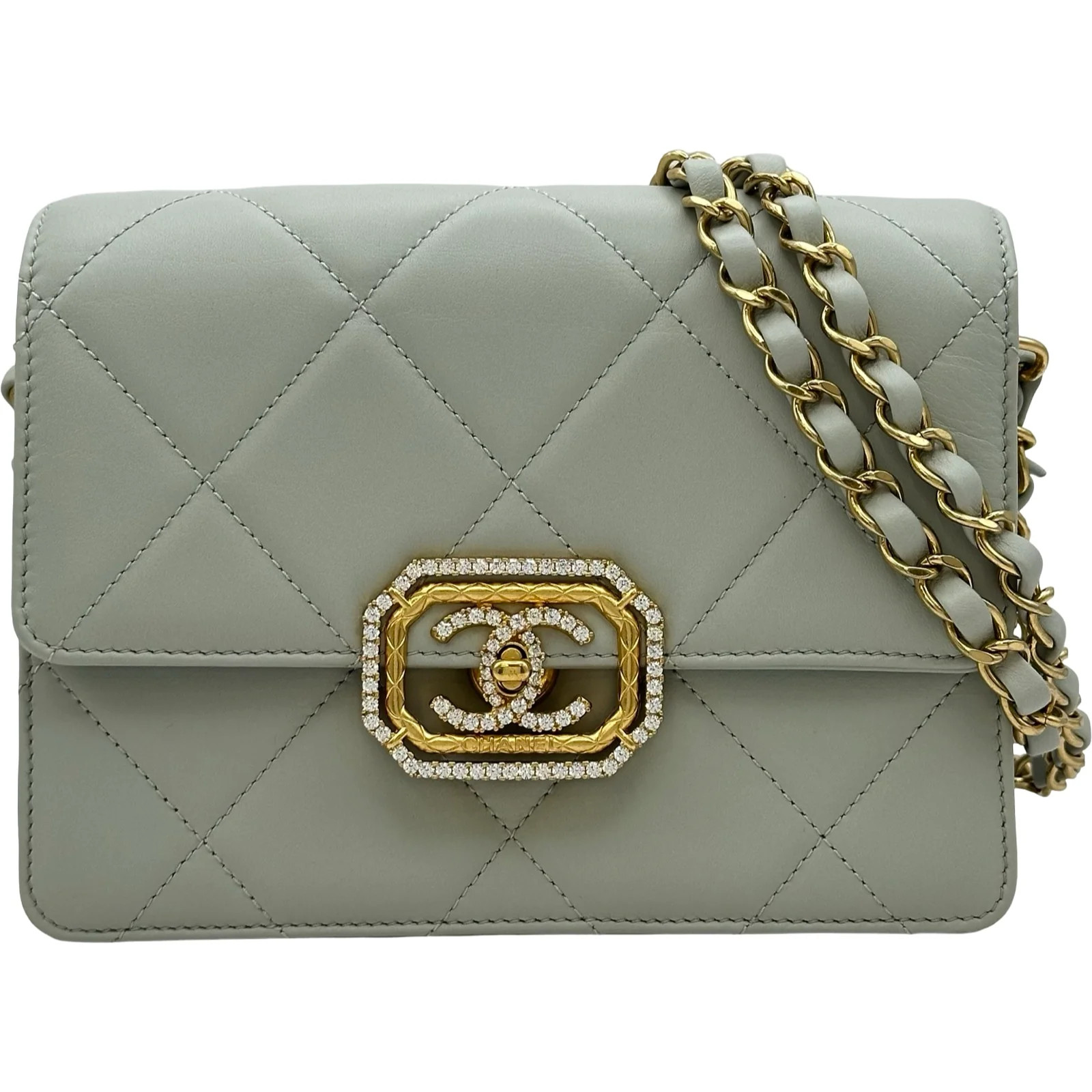 CHANEL Matelassé Chain Shoulder Bag Gray Calfskin Shoulder Bag #OKB4784