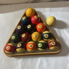 Vintage Billiard balls complete set 16 and racking triangle used