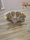Carnival Light Amber Glass Irridescent Bowl Scalloped Rim 9 Inch Wide