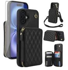 RFID Blocking with Card Slots Holder PU Leather Zipper Crossbody Phone Case