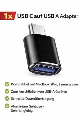 1 x USB C auf USB A 5 gb/s Adapter OTG USB-Stick ~ Samsung Xiaomi MacBook Buchse - Bild 1 von 2