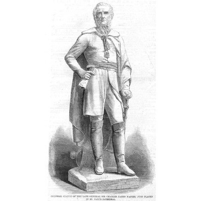 SIR CHARLES JAMES NAPIER Statue in St Pauls Cathedral - Antique Print 1860