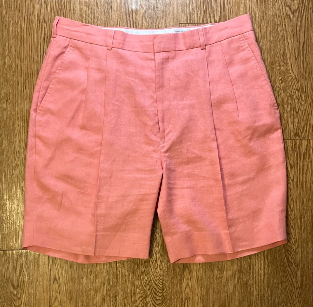 Vintage Smith’s Bermuda Pink Coral Irish Linen Blend Shorts Pleated 8" Inseam 36