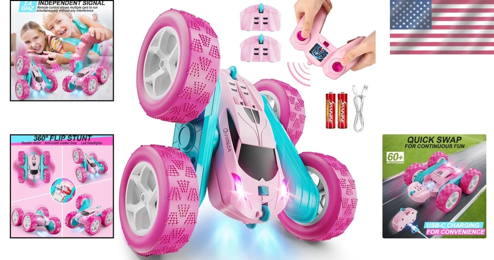 Interactive Pink RC Stunt Car with Long-Distance Control for Adventurous Play - Image 2 of 4