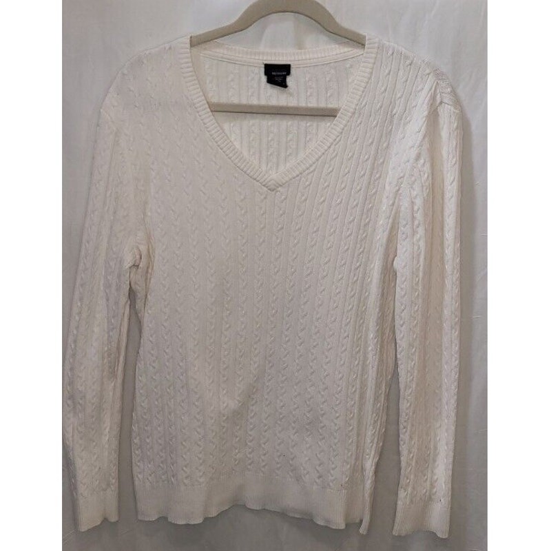 Basic Editions White Knit Long Sleeve Pullover Sw… - image 1