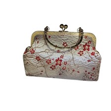 Embroidered Clutch Evening Bag Gold Frame Floral Red Cherry Blossom