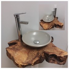 Esche Waschtisch Massivholz Holz CORIAN Baumkante Gäste WC Bad Waschbecken Tisch