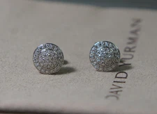 David Yurman 925 Silver 585 Gold Pave'  Diamond Petite CERISE Earrings DY Pouch