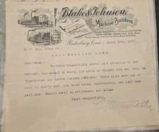 Blake & Johnson Waterbury Connecticut CT Machinery 1897 LETTERHEAD NICE !!
