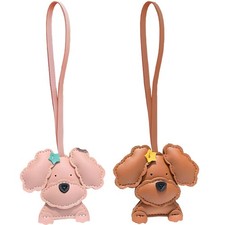 Dog-Shaped Bag Charms Keychains - Set of 2, PU Leather, Cartoon Poodle Design