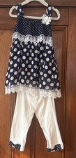 Little Lass Girls 2 Piece Skimmer Set Navy/White Polka Dot Top  Bottoms Outfit
