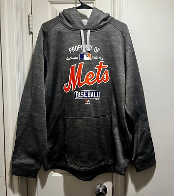 New York Mets MLB Majestic Therma Base Fleece Hoodie Sweatshirt Men's LARGE 