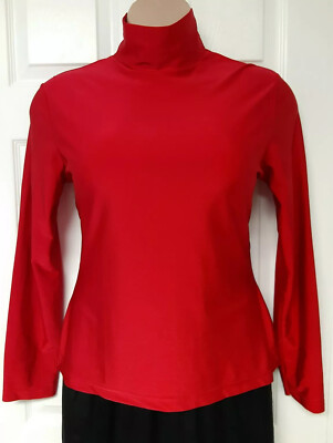 Women's Sz XL LIMITED Red Sheen LS Turtleneck Top Silky Stretch Pullover