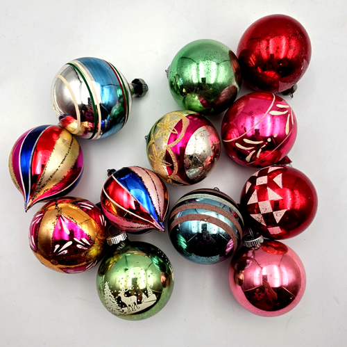 VINTAGE 12 SHINY BRITE Various Balls Mercury Glass ORNAMENTS no Box