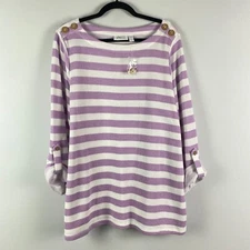 Denim & Co. Active Textured Knit Boat Neck Top w/Roll Tab Size 1X