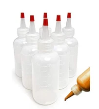 Bastex Six 4Ounce Plastic Squeeze Bottles with Caps and Measurements.