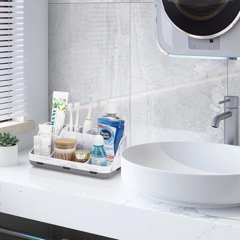Marble Bathroom Countertop Organizer Detachable 7 Slots Electric