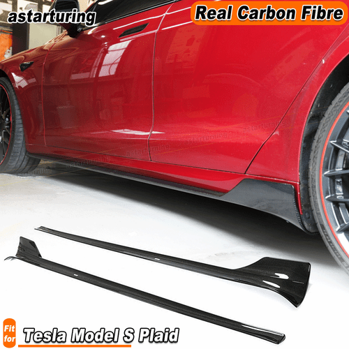 For Tesla Model S Sedan 2021-2023 REAL CARBON Side Skirt Extension Spoiler Lip