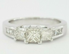 Three Princess Cut Diamond Engagement / Anniversary Ring 1 ct 14k White Gold